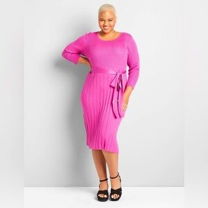 Lane Bryant Orchid Pink Ribbed Knit Belted Fit & Flare Sweater Midi Dress 18/20